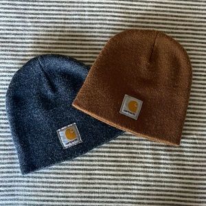 Carhartt Camel and Charcoal Knit Logo Beanie Stretch